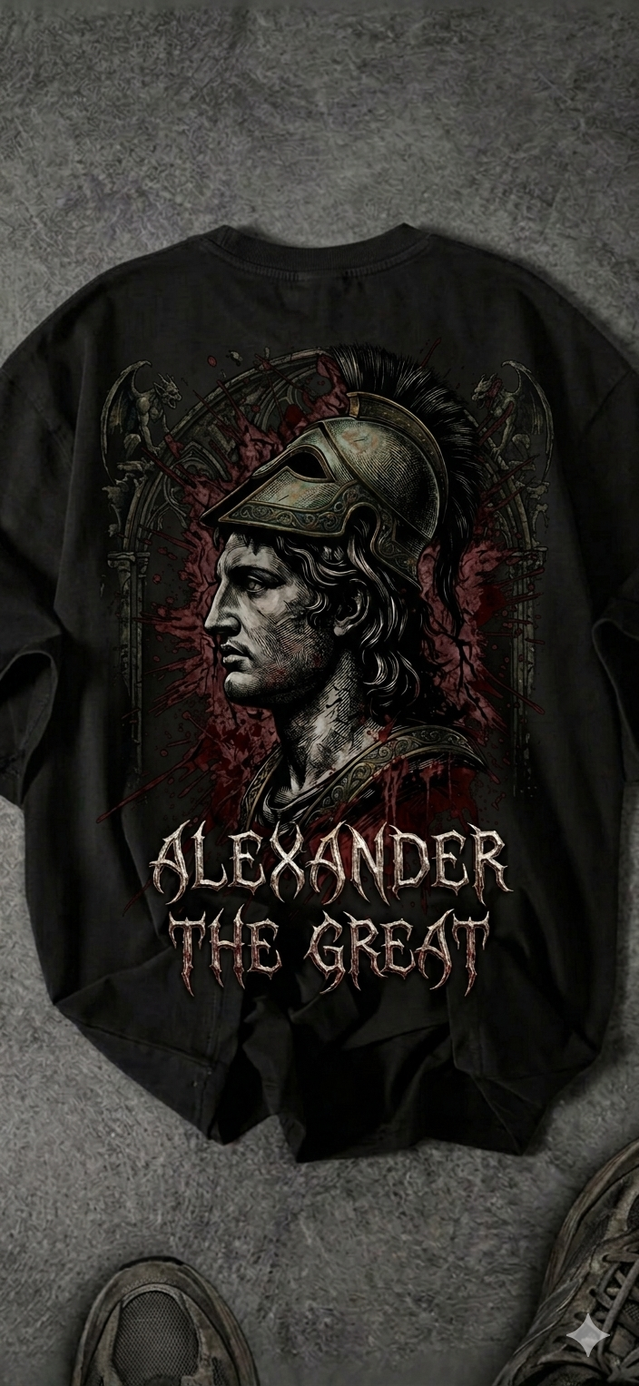 RELIC heavyweight oversized black tee featuring an Alexander the Great marble bust graphic